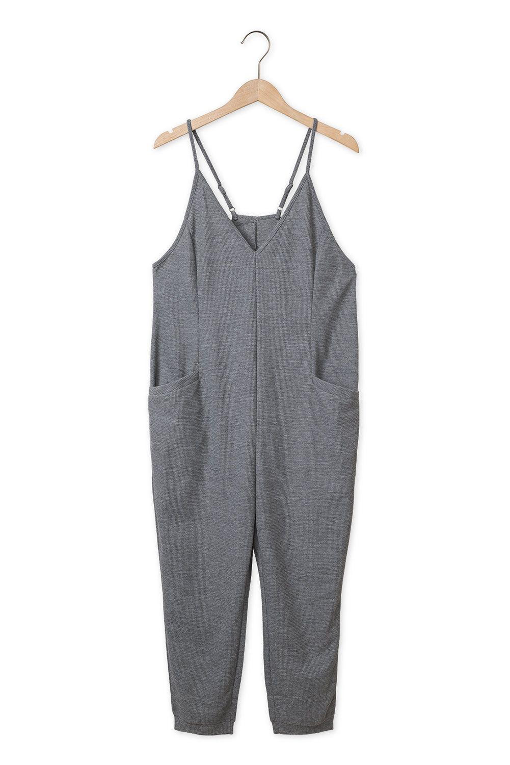 Textured Sleeveless V-Neck Pocketed Casual Jumpsuit