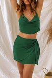 Drape Crop Top and Wrap Skirt Set