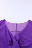 Robe longue ajustée et évasée plissée à col en V de grande taille violet