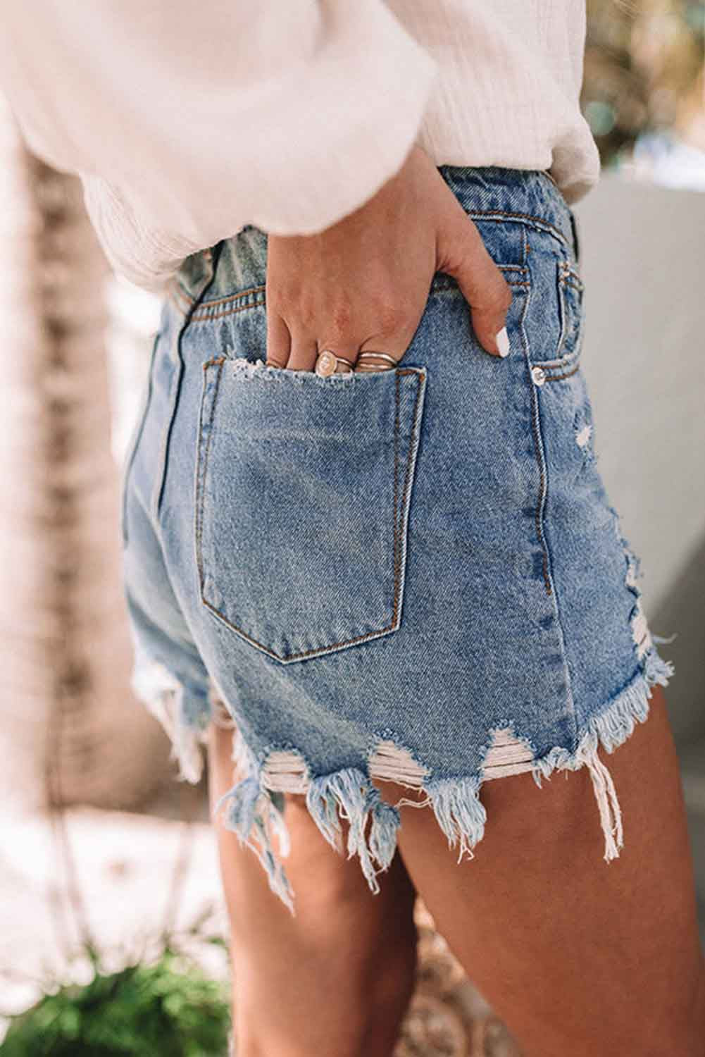 Distressed Raw Edge Jean Shorts