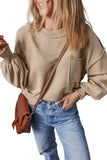 Apricot Raw Edge Patch Pocket Exposed Seam Loose Sweater