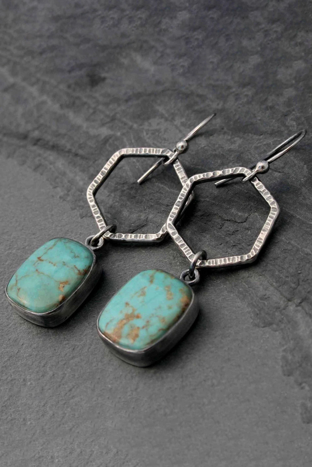 Boucles d'oreilles géométriques turquoise vintage vertes 