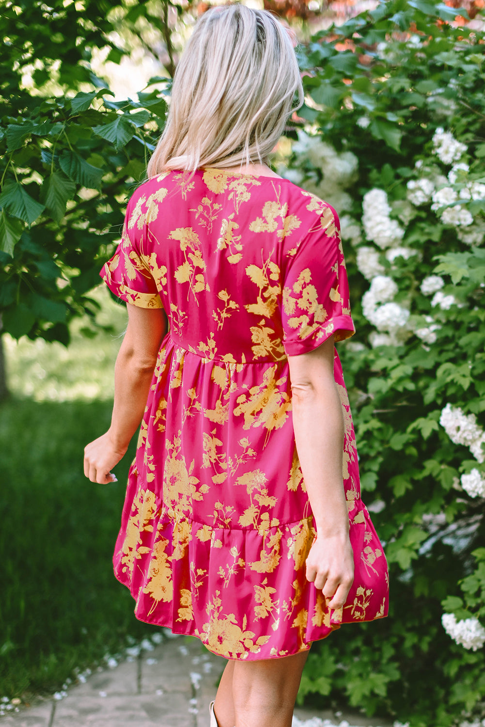 Rose Floral Print Batwing Sleeve Smock Dress