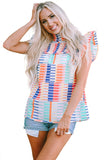 Striped Print High Neck Flutter Top