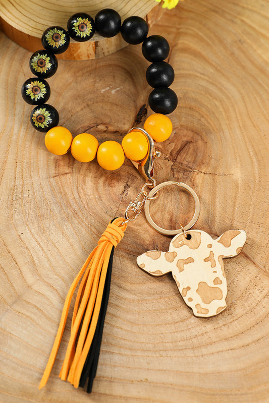 Sunflower Beading Cow Pendant Tassel Keychain