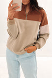 Color Block Zip Mock Neck Pocketed Sweatshirt