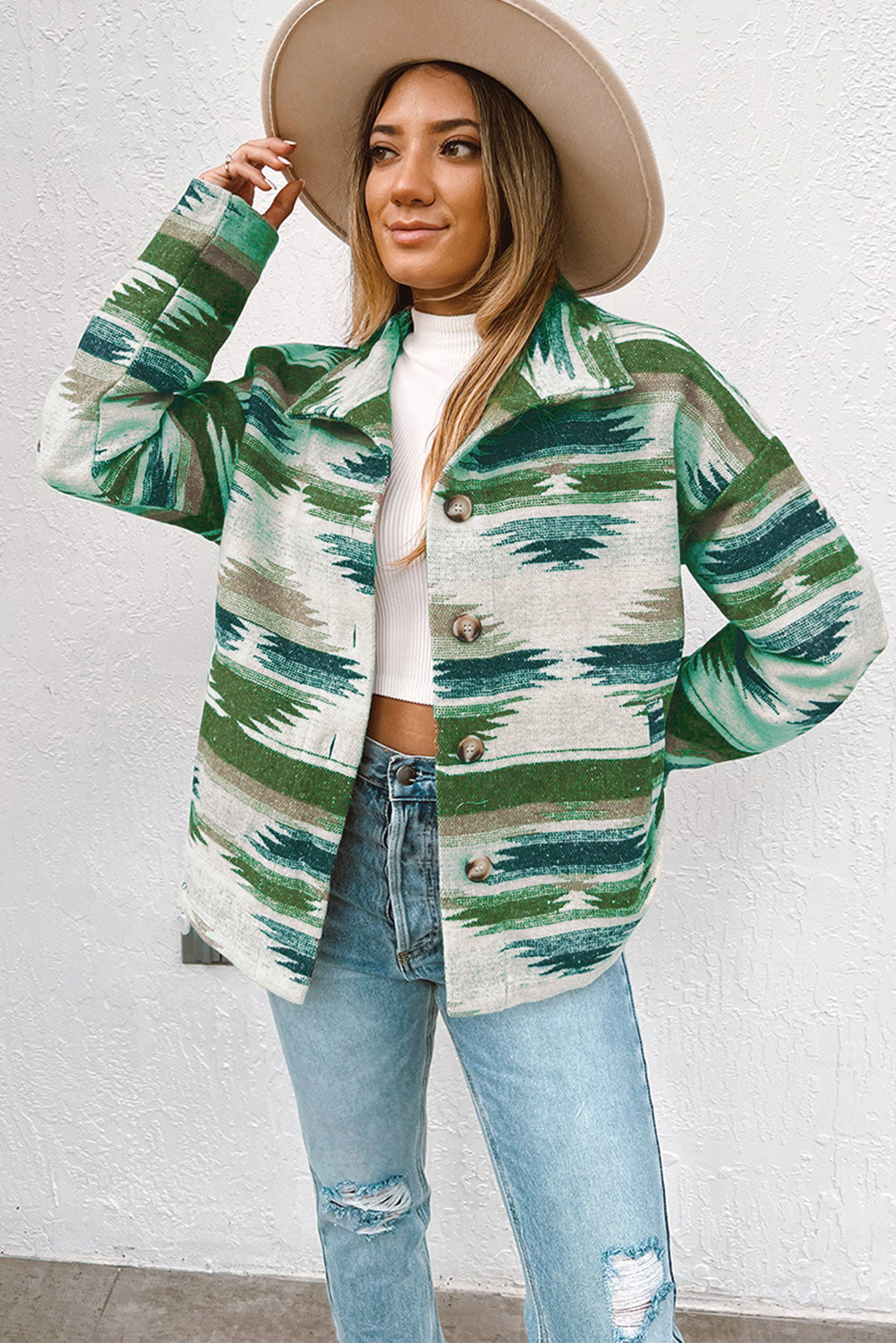 Multicolor Aztec Print Zipped Split Neck Hoodie