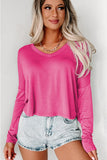 Green Loose V Neck Dropped Long Sleeve Top