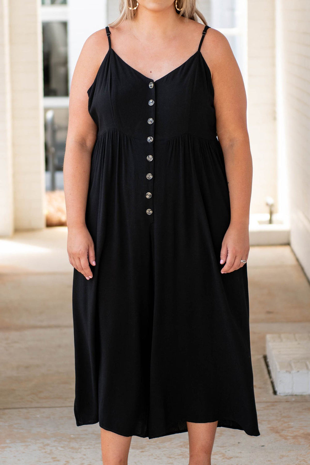 Buttons Sleeveless Wide Leg Plus Size Jumpsuit