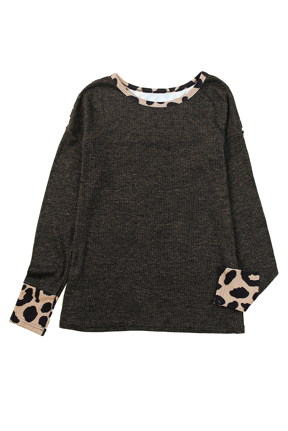 Leopard Contrast Trim Knit Top