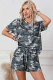 Classic Camo Print Slouchy Loungewear Shorts Set