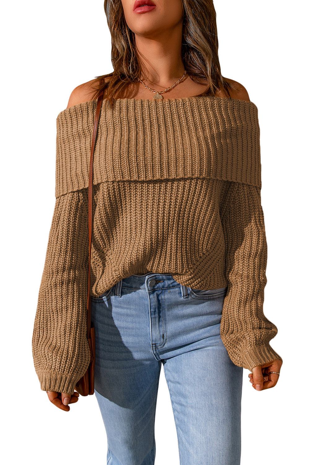 Ribbed Knit Off Shoulder Sweater