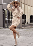 Tactile Texture Ruched Side Bubble Sleeve Knit Dress