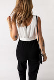 Pleated V Neck Sleeveless Color Block Jumpsuit