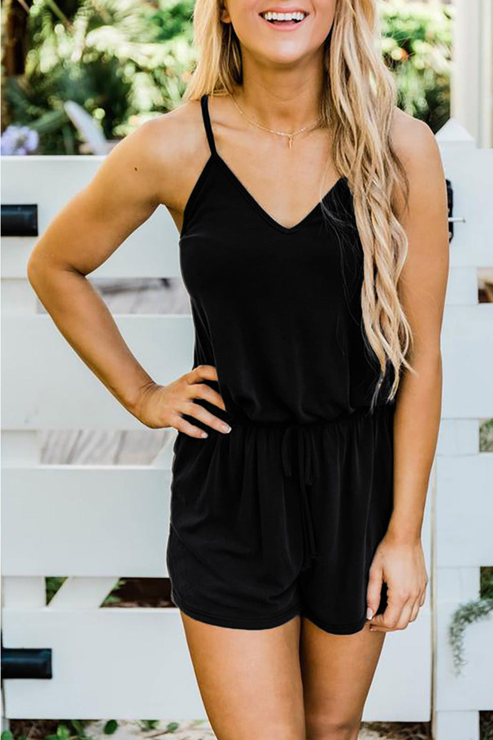 Spaghetti Straps V Neck Crisscross Back Romper