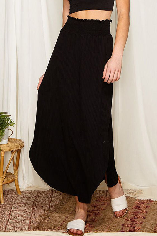 Smocked High Waist Maxi Skirt with Slit