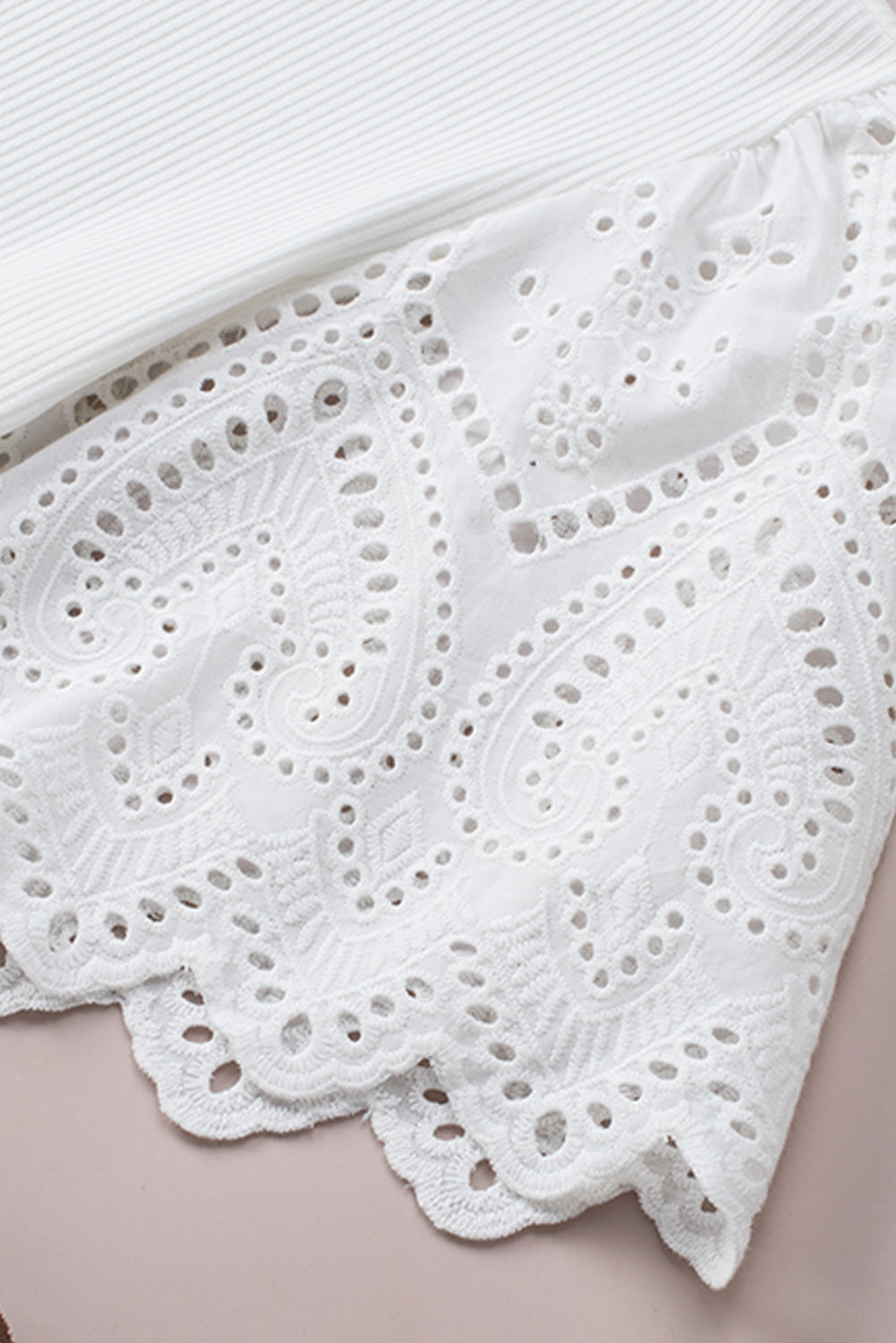 Scalloped Eyelet Sleeve Ribbed Knit Top