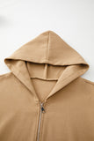 Fiery Red Solid Color Casual Zip up Hooded Coat