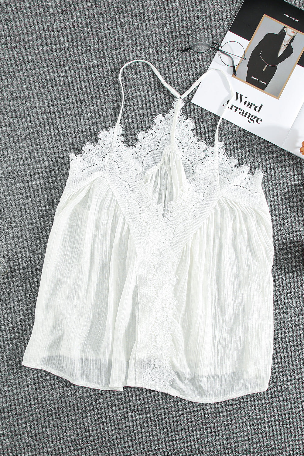 Lace Splicing Ruffled V Neck Cami Top