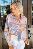 Multicolor Mixed Boho Print Puff Sleeve Loose Shirt