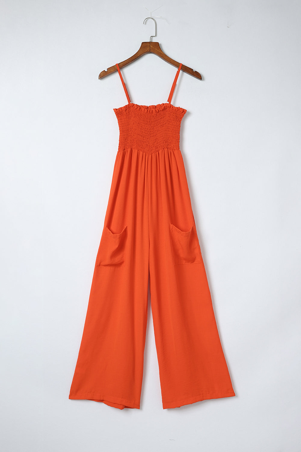 Smocked Spaghetti Straps Wide Leg Jumpsuit