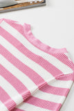 Striped Ruffled Short Sleeve O-neck Knit Sweater Top