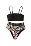 Strappy Cage Back Leopard High Waist Bikini Swimsuit