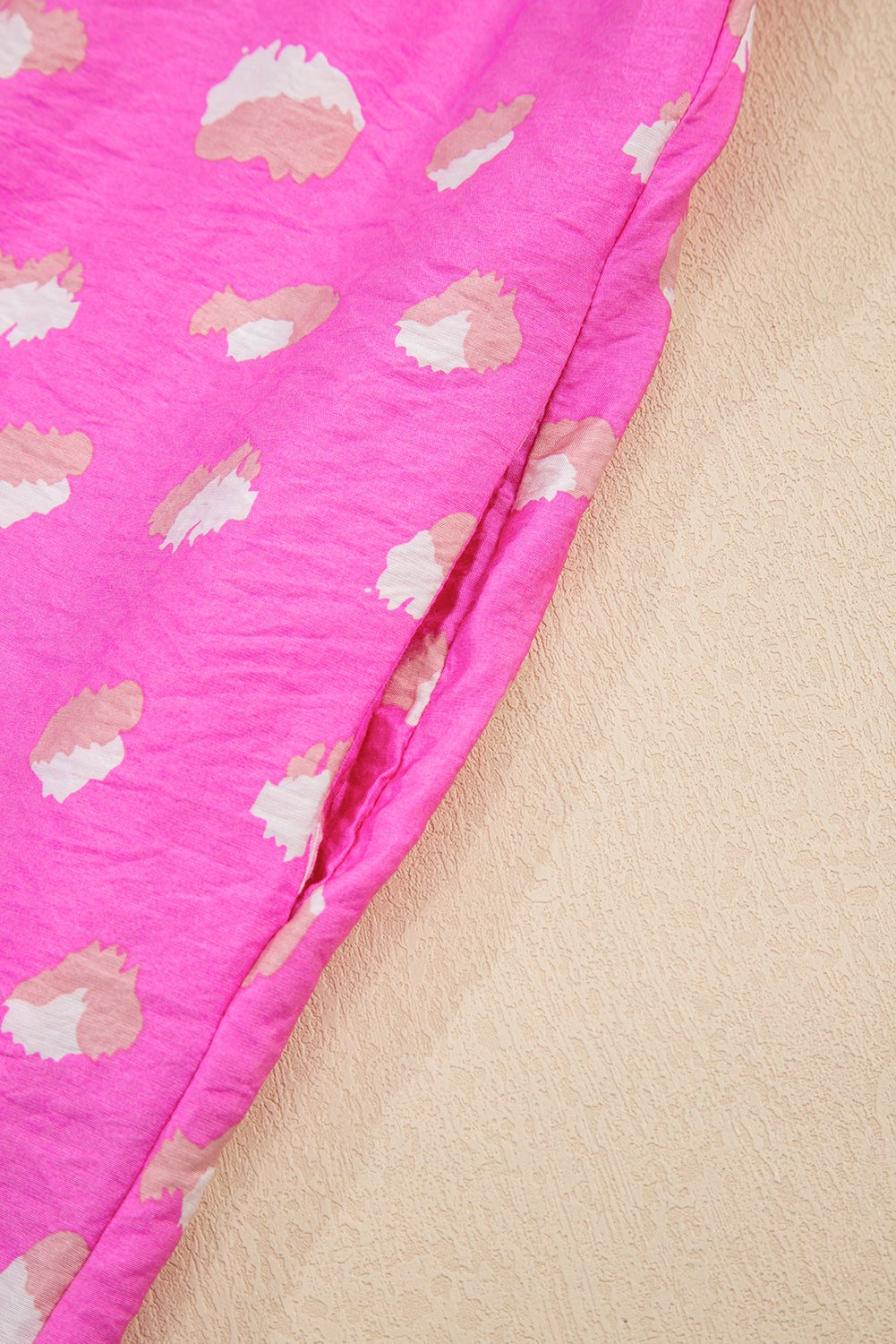 Bright Pink Printed Shirred Yoke Half Puff Sleeve Dress