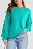 Navy Blue Plain Drop Shoulder Crewneck Pullover Sweatshirt