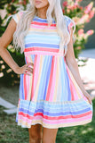 Striped Ruffle Flared Babydoll Dress