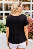 Short Sleeve Waffle Knit Peplum Top