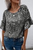 Leopard Spotted Ruffle Sleeve T-Shirt