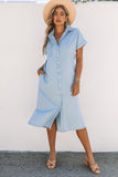 Chambray Shirt Short Sleeves Midi Dress