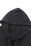 Black Buttoned High and Low Hem Hoodie