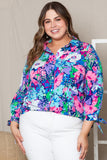 Plus Size Floral Knotted Long Sleeve Shirt