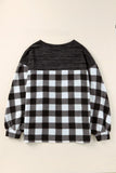 Buffalo Plaid Splicing Split Neck Knit Top