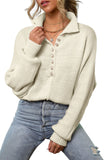 Pearl Button Stand Collar Dolman Sleeve Sweater