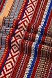 Red Boho Ethnic Striped Print Tie Waist Wide Leg Pants