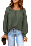 Square Neck Puff Sleeve Waffle Knit Top