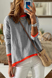 Contrast Trimmed Striped Drop Shoulder Sweater