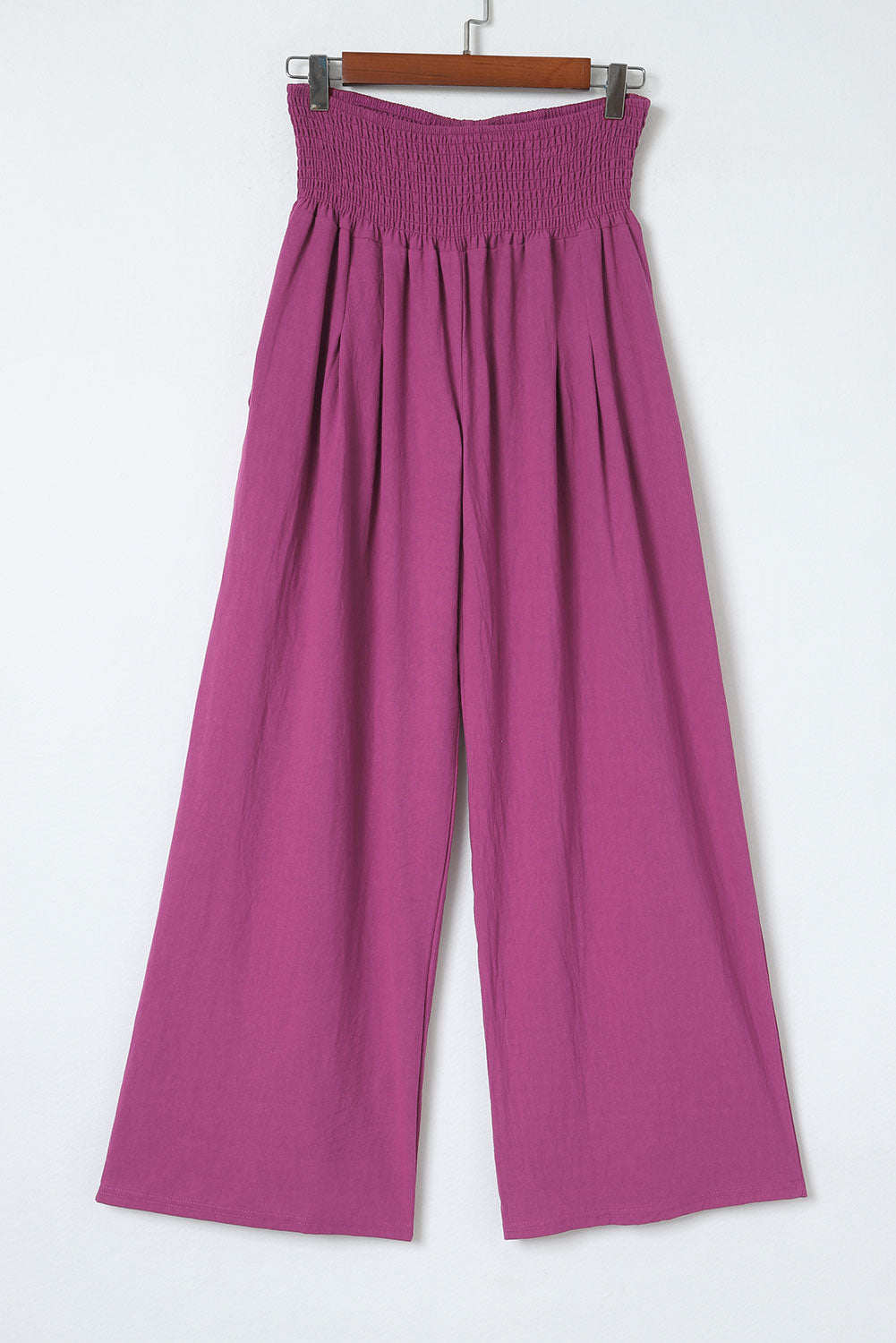 Pink Textured High Waist Wide Leg Plus Size Pants