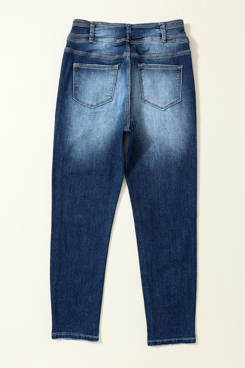 Blue Vintage Washed Two-button High Waist Skinny Jeans