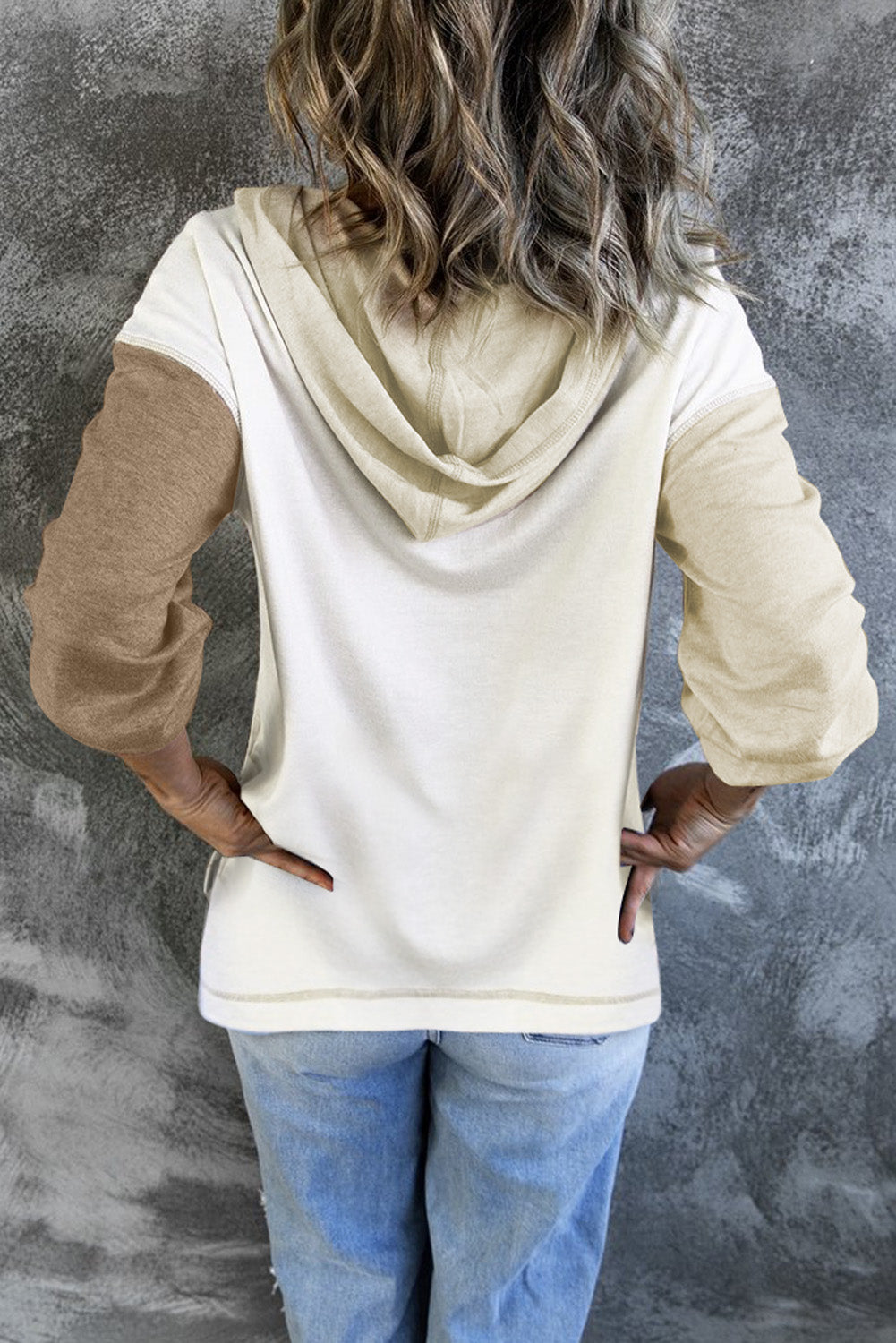 Colorblock V Neck Long Sleeve Hoodie