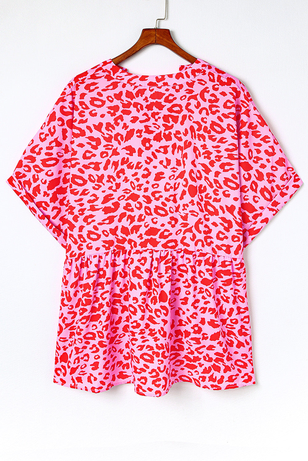 Leopard Print V Neck Half Sleeve Plus Size Blouse