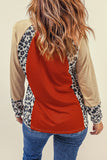 Colorblock Leopard V Neck Long Sleeve Top