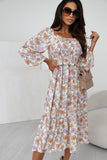 Floral Print V Neck Puffy Lantern Sleeve Blouse