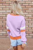 Orchid Bouquet Contrast Rib Knit Patchwork Drop Shoulder V Neck Sweatshirt