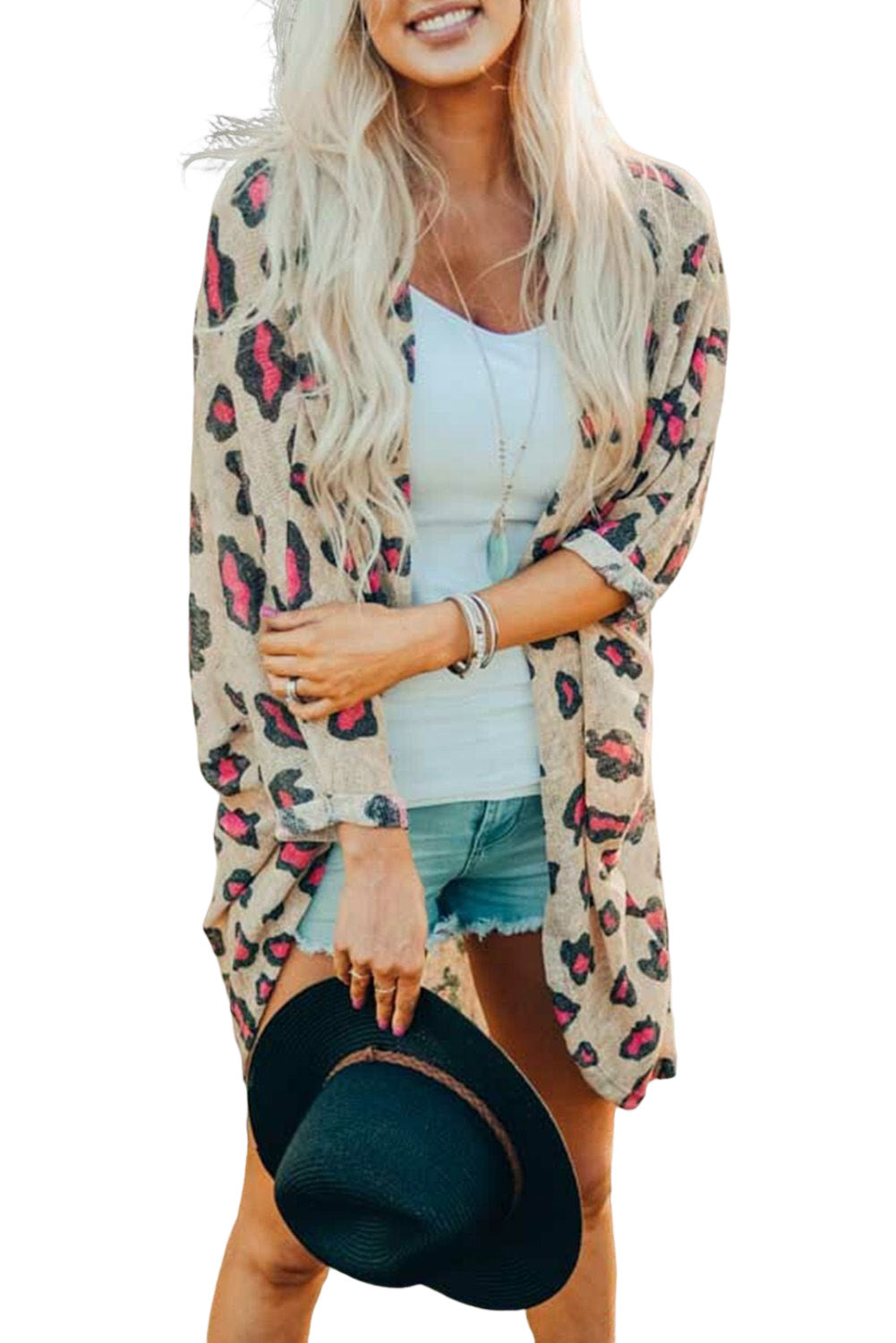 Print Open Front Long Sleeve Kimono