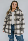 Plus Size Brushed Plaid Flap Pocket Shacket