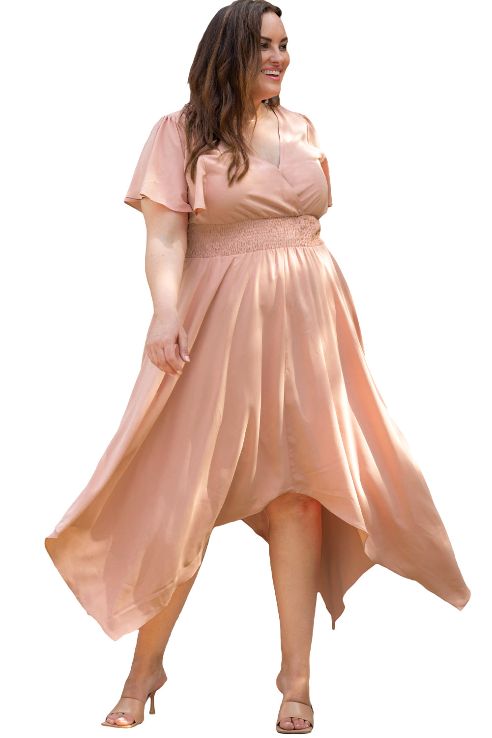 Robe Mouchoir Rose Portefeuille à Col en V Grande Taille